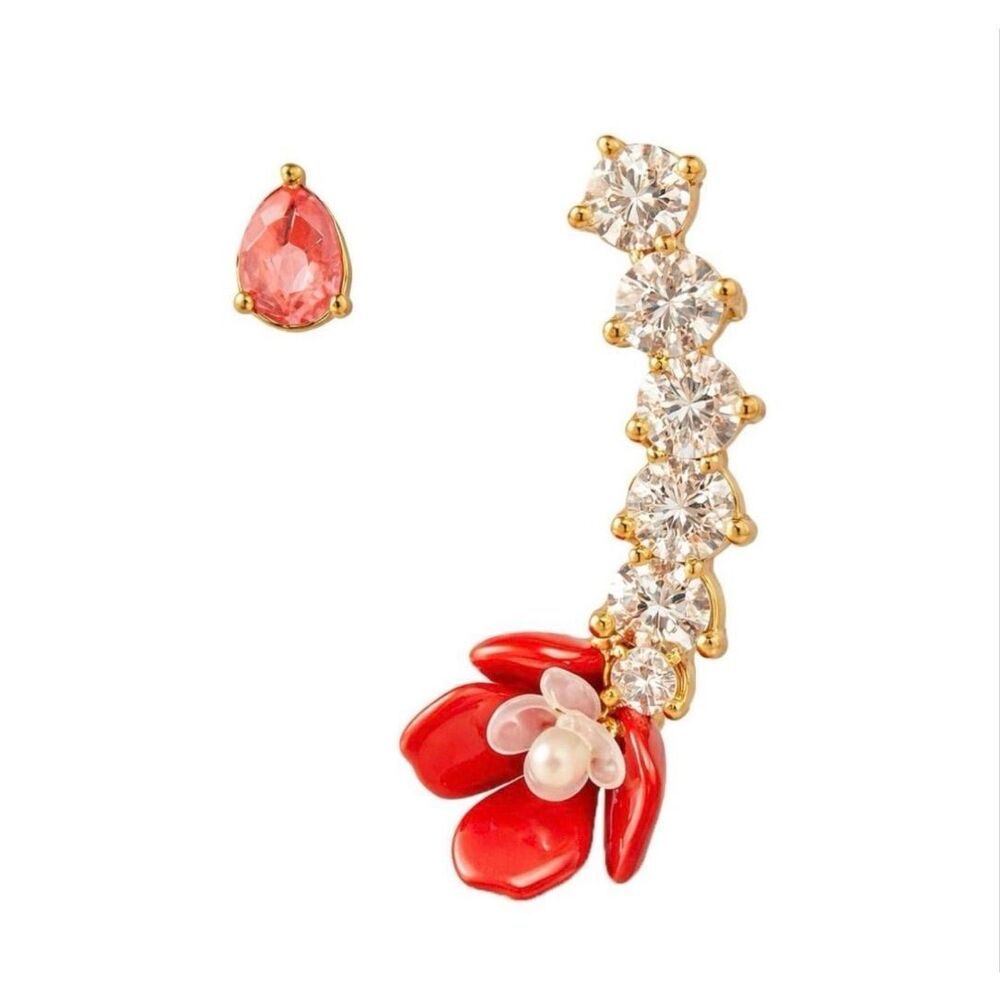 Wicked x Revolve 8 Other Reasons Poppy Crawler Set Earrings Red 18K Gold Plated